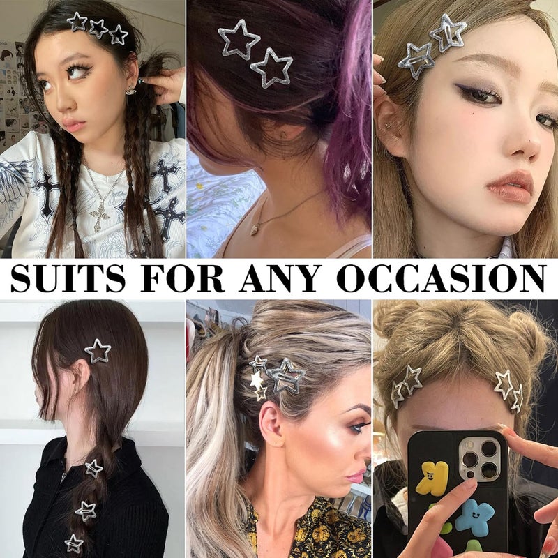 Seneeel 20 PCS Sparkling 1.22" and 1.65"Star Hair Clips Snap Hair Accessories Non Slip Clips for Girls Women Y2K Accessories Silver Metal Hair Clip Hair Barrettes - Image 3